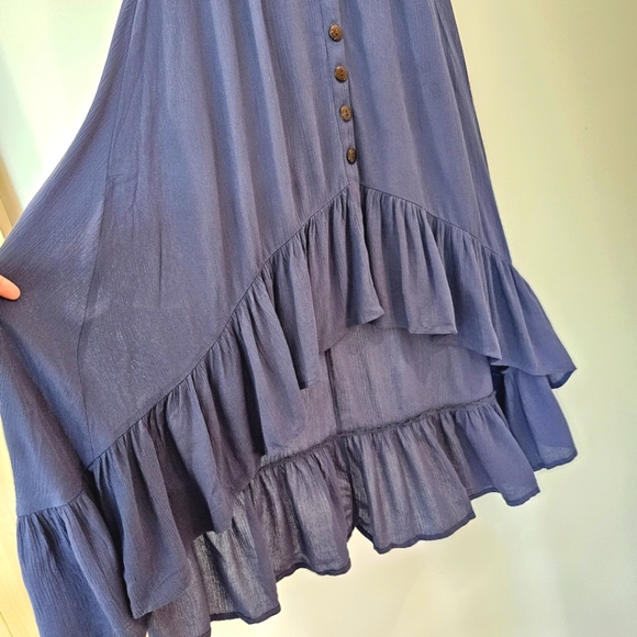 Midi hi low navy blue dress button detail sz Small - Picture 5 of 12